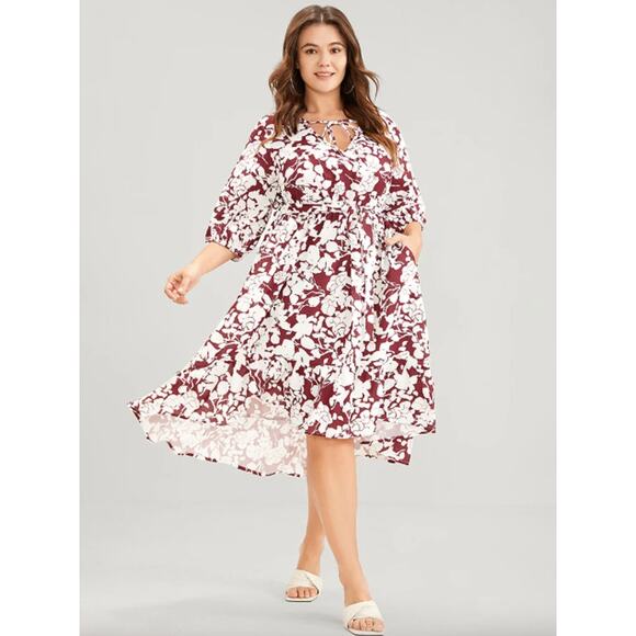 BloomChic Dresses & Skirts - BloomChic Floral Midi Dress 6X 30 Ruffle Lantern Sleeve Pocket Tie